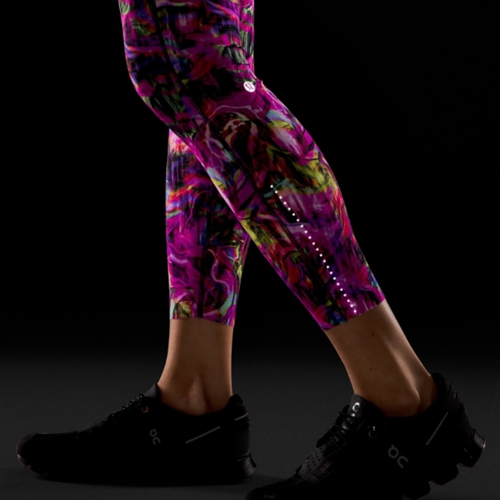 Lululemon Fast Free HR Tight 23" Hyper Flow Pink Black HYFL Nulux Pant Run Yoga - Picture 5 of 5